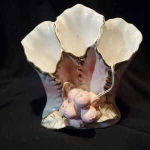 vintage ceramic three-hole fluted floral vase made by Ucagco